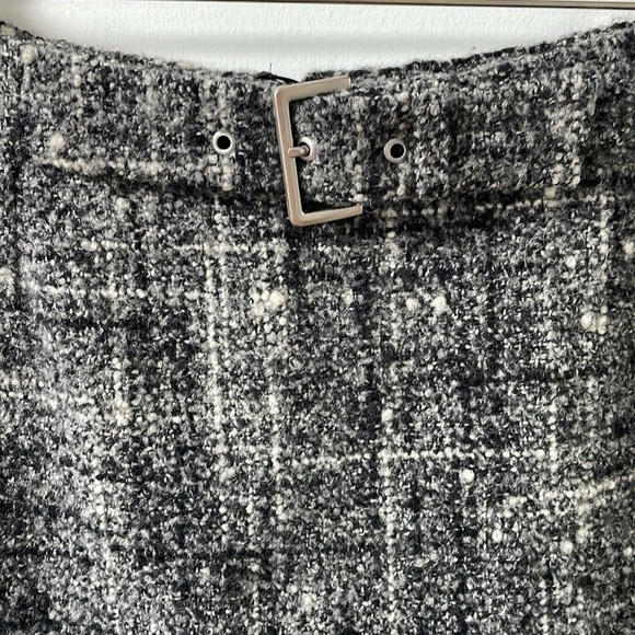 Marc Aurel mini wool skirt black white grey textured fixed belt lined sz 4 - Picture 2 of 10